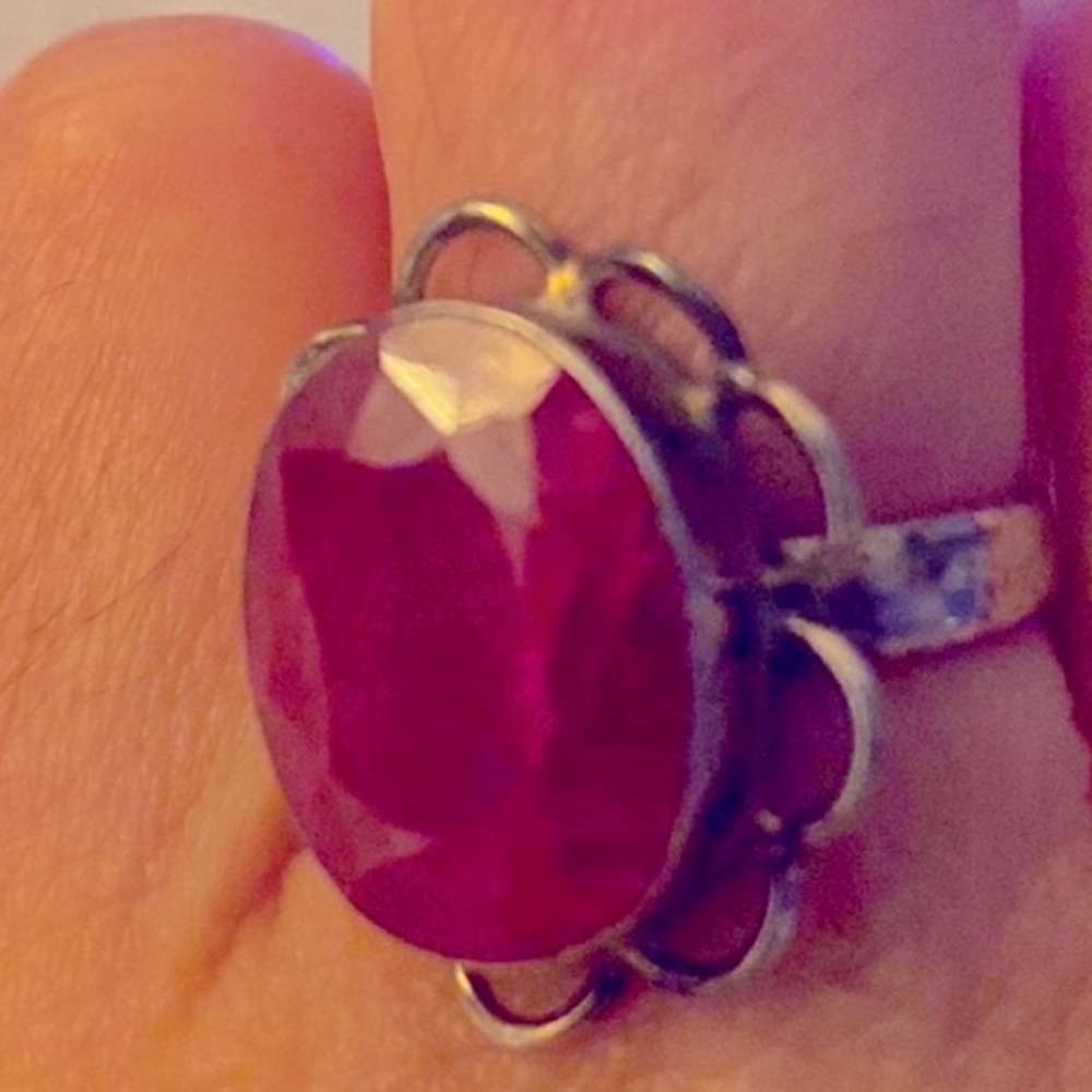 Ruby Ring Silver Flower Large Facets - image 1